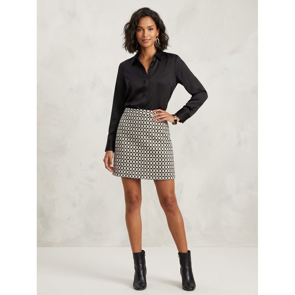 Banana Republic Womens Black White Geometric Diamond Print Mini Skirt Size 12 - Picture 2 of 7